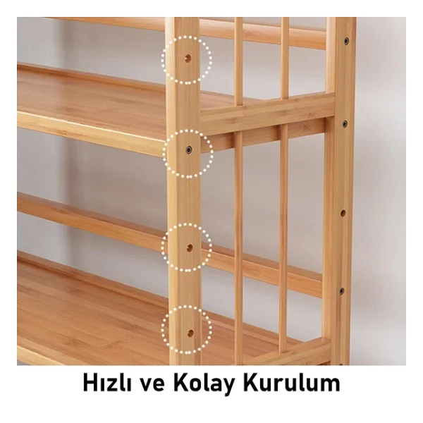 Valkyrie 3 Katlı Bambu Kitaplık 60x23x72 Cm Doğal Ahşap Görünümlü Çok Amaçlı Dekoratif Raf - Görsel 9