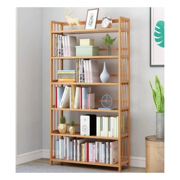 Valkyrie 6 Katlı Bambu Raf Kitaplık 78x23x149,5 Cm Çok Amaçlı Düzenleyici Dekoratif Organizer - Görsel 3