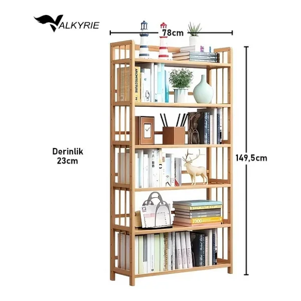 Valkyrie 6 Katlı Bambu Raf Kitaplık 78x23x149,5 Cm Çok Amaçlı Düzenleyici Dekoratif Organizer - Görsel 6