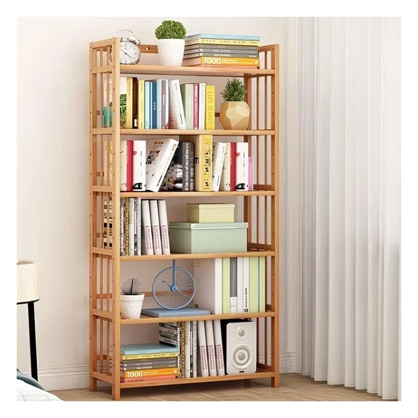 Valkyrie 6 Katlı Bambu Raf Kitaplık 78x23x149,5 Cm Çok Amaçlı Düzenleyici Dekoratif Organizer - Görsel 7