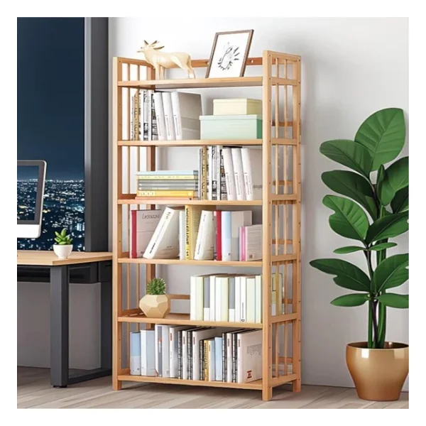 Valkyrie 6 Katlı Bambu Raf Kitaplık 78x23x149,5 Cm Çok Amaçlı Düzenleyici Dekoratif Organizer - Görsel 5