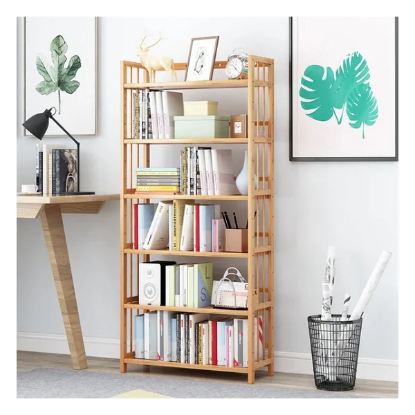 Valkyrie 6 Katlı Bambu Raf Kitaplık 78x23x149,5 Cm Çok Amaçlı Düzenleyici Dekoratif Organizer - Görsel 9