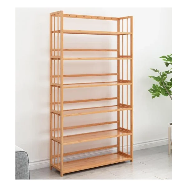 Valkyrie 6 Katlı Bambu Raf Kitaplık 78x23x149,5 Cm Çok Amaçlı Düzenleyici Dekoratif Organizer - Görsel 4
