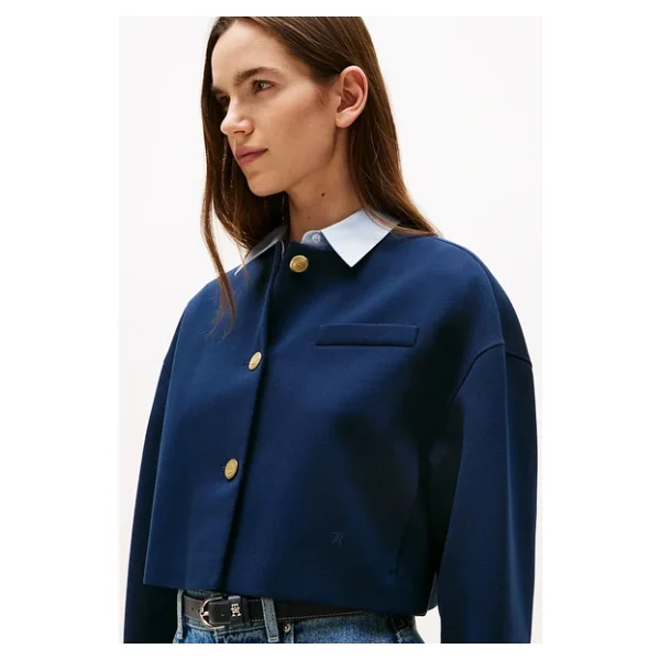 Tommy Hilfiger Kadın Punto Kumaş Kısa Mavi Blazer Ceket Ww0ww46519c1g Mavi - Görsel 4