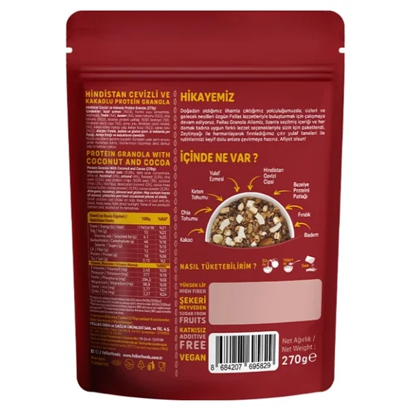 Fellas Protein Granola - Hindistan Cevizi & Kakao 270 G - 3'lü Paket - Görsel 6