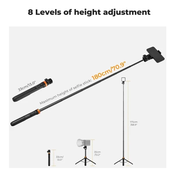 K&F Concept 175cm Bluetooth Selfie Çubuğu & Tripod (1/4'' Evrensel Bağlantı Tipi) - Görsel 5