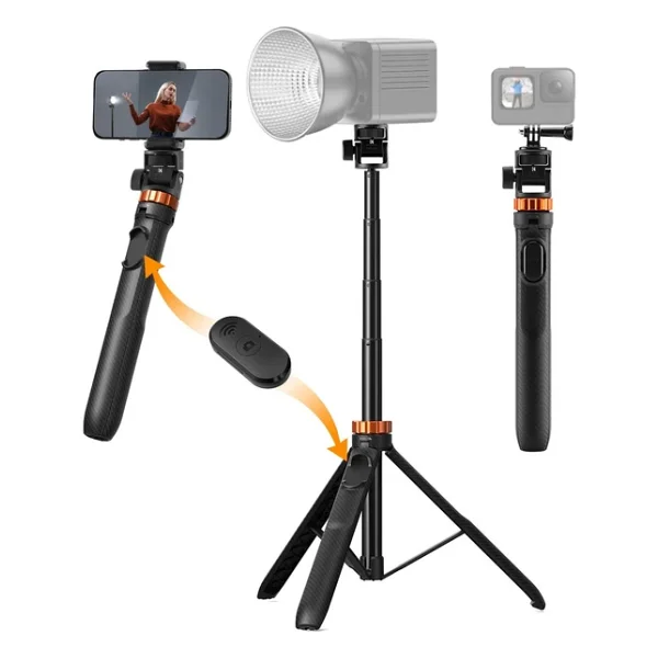 K&F Concept 175cm Bluetooth Selfie Çubuğu & Tripod (1/4'' Evrensel Bağlantı Tipi) - Görsel 3