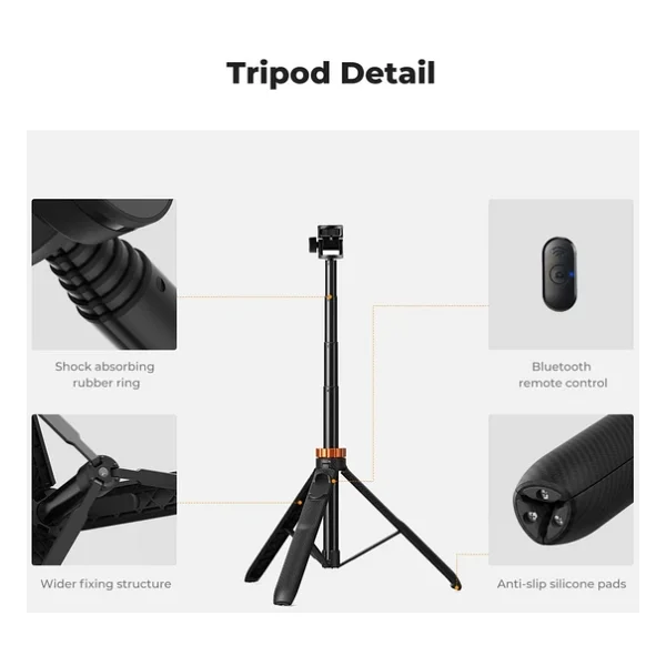 K&F Concept 175cm Bluetooth Selfie Çubuğu & Tripod (1/4'' Evrensel Bağlantı Tipi) - Görsel 4