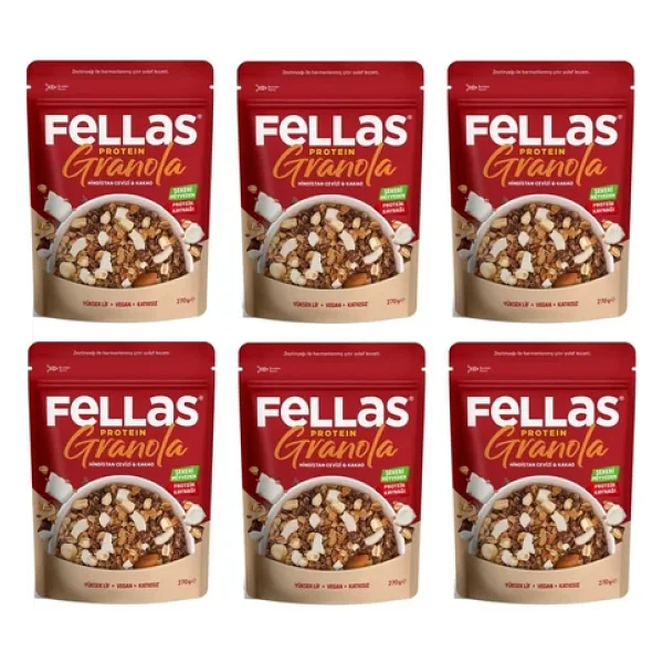 Fellas Vegan Protein Granola Hindistan Cevizi & Kakao 270 Gr X 6 Adet - Görsel 4