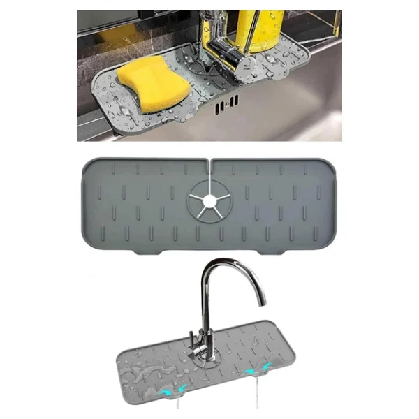 Su Tutucu Musluk Matı Mutfak Banyo Için Koruyucu Musluk Lavabo Bulaşık Süngeri Matı Antrasit Gri - Görsel 5