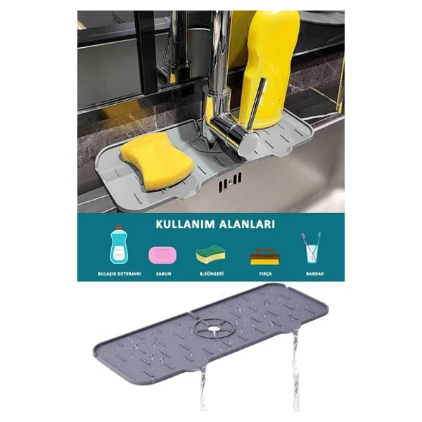 Su Tutucu Musluk Matı Mutfak Banyo Için Koruyucu Musluk Lavabo Bulaşık Süngeri Matı Antrasit Gri - Görsel 4