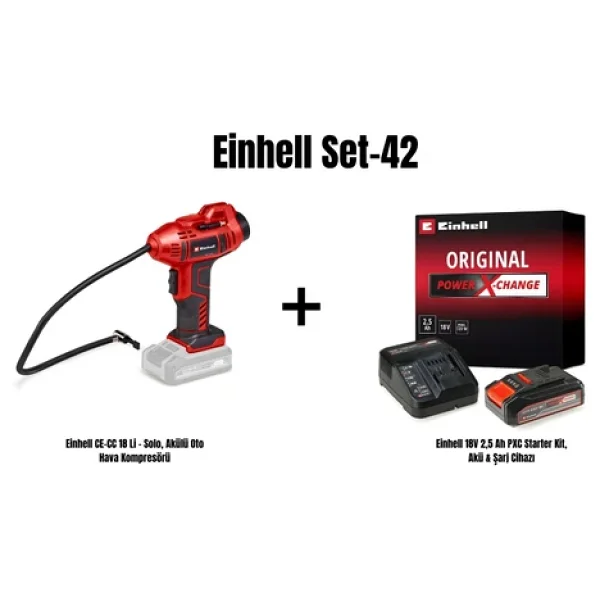 Einhell Set-42 (Einhell Ce-Cc 18 Li - Solo, Akülü Oto Hava Kompresörü+Einhell 18v 2,5 Ah Pxc Starter Kit, Akü & Şarj Cihazı) - Görsel 5