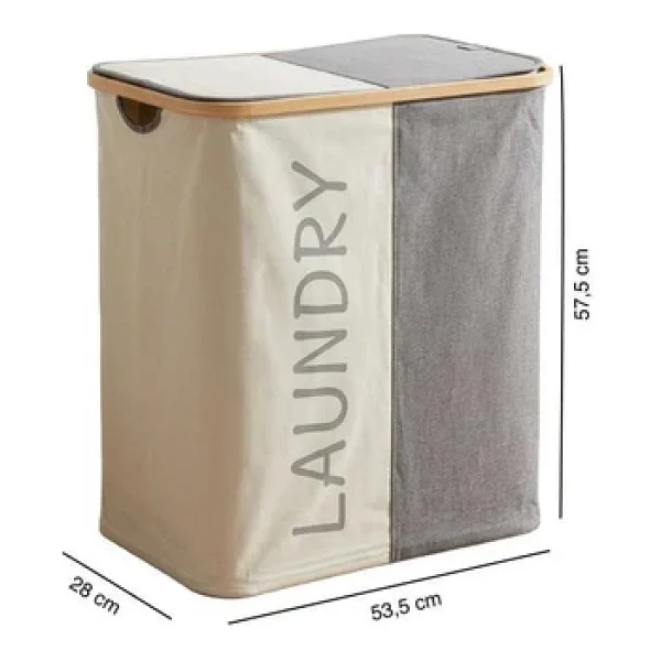 Digithome Bambu 2 Bölmeli Kirli Çamaşır Sepeti Banyo Düzenleyici Sepet 53,5x28 Cm - Görsel 4