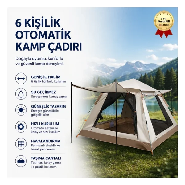 Auhma Outdoor AC6637 240x240x160 cm 6 Kişilik Otomatik Çadır - Görsel 5
