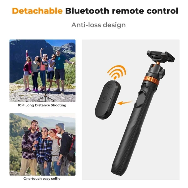 K&F Concept 158cm Bluetooth Selfie Çubuğu & Tripod - Cep Telefonları Ve Aksiyon Kameralar İle Uyumlu - Görsel 9