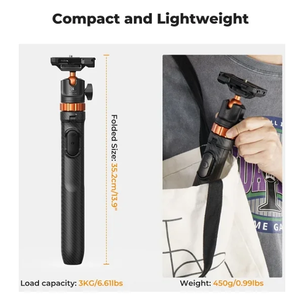 K&F Concept 158cm Bluetooth Selfie Çubuğu & Tripod - Cep Telefonları Ve Aksiyon Kameralar İle Uyumlu - Görsel 8