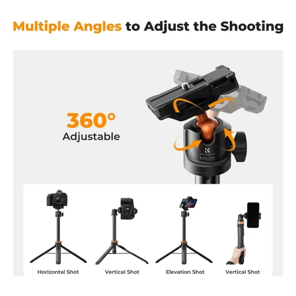 K&F Concept 158cm Bluetooth Selfie Çubuğu & Tripod - Cep Telefonları Ve Aksiyon Kameralar İle Uyumlu - Görsel 4