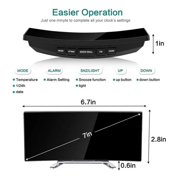 Valkyrie Alarmlı LED Dereceli Curved Dijital Masa Saati - Görsel 8
