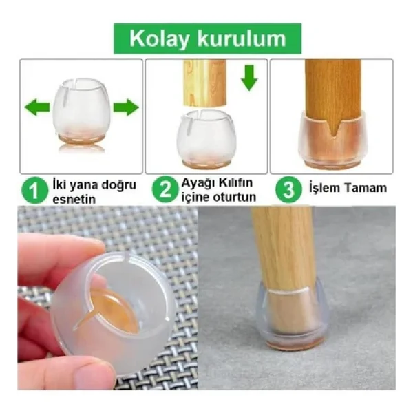 16 Adet 2.5-3.2 Cm Ayaklar İçin Keçeli Silikon Masa Sandalye Ayak Pabucu Zemin Koruyucu Plastiği Keçesi - Görsel 5