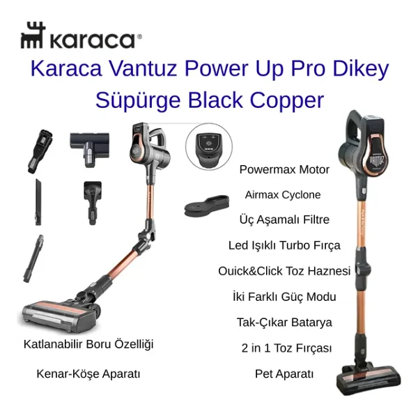 Karaca Vantuz Power Up Pro Black Copper Dikey Süpürge - Görsel 2
