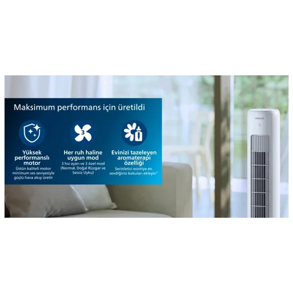 Philips Beyaz Ve Siyah Renk 5000 Serisi Kule Tipi Fanlı Vantilatör + Kiwi Klipsli Masaüstü Vantilatör Hediye - Siyah - Beyaz - Görsel 5