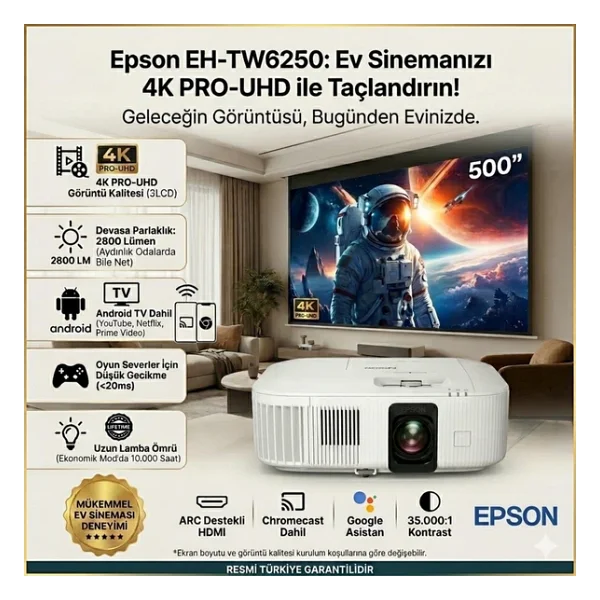 Epson Eh-Tw6250 2800 Lümen Android 4K Projeksiyon Cihazı - Görsel 6