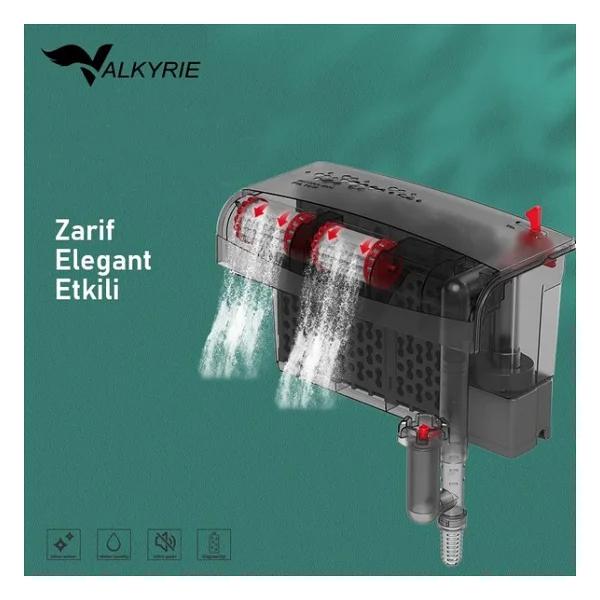 Valkyrie Askılı Akvaryum Şelale Filtre 10w 800 L/H 6'lı Filtre Yüzey Temizleyici - Görsel 10