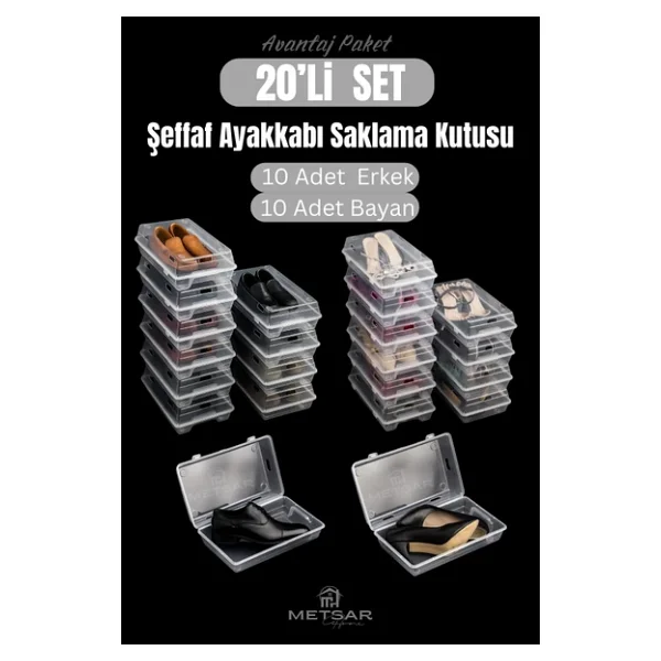 Metsar Home 20'li Set Şeffaf Ayakkabı Kutusu Erkek& Bayan- Ayakkabı Saklama Kutusu Düzenleyici Organizer - Görsel 5