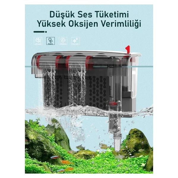 Valkyrie Askılı Akvaryum Şelale Filtre 10w 800 L/H 6'lı Filtre Yüzey Temizleyici - Görsel 4