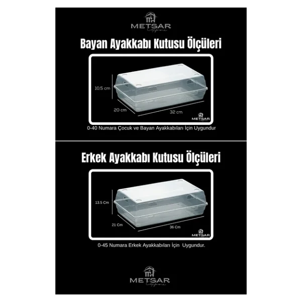 Metsar Home 20'li Set Şeffaf Ayakkabı Kutusu Erkek& Bayan- Ayakkabı Saklama Kutusu Düzenleyici Organizer - Görsel 2