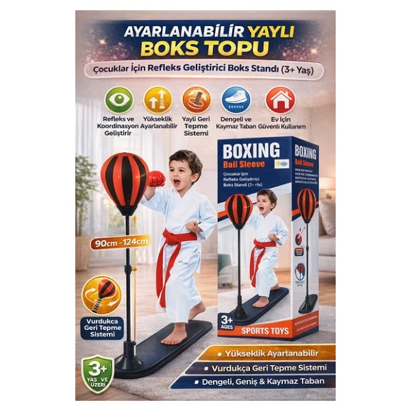 Ayarlanabilir Yaylı Boks Topu Çocuklar İçin Refleks Geliştirici Boks Standı 3+ Yaş - Görsel 5