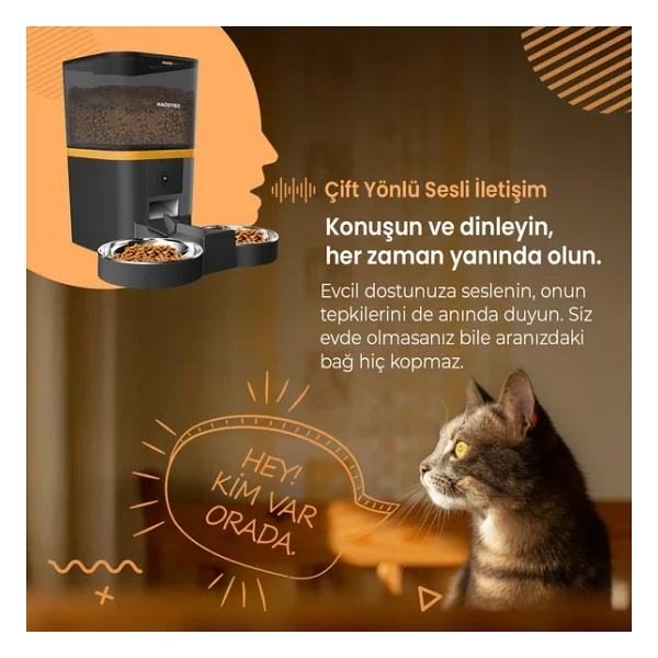 Haustier Qq005-Dual 6 Lt Siyah Kameralı Akıllı Otomatik Mama Kabı - Görsel 5