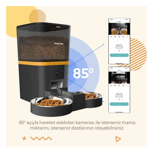 Haustier Qq005-Dual 6 Lt Siyah Kameralı Akıllı Otomatik Mama Kabı - Görsel 6
