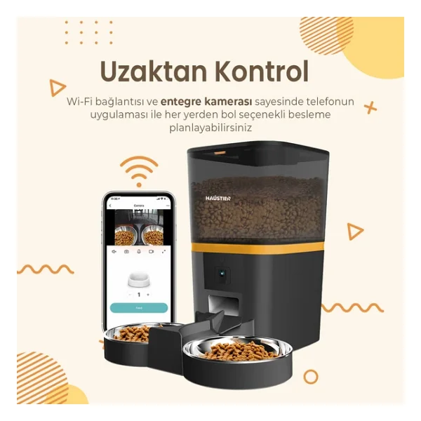 Haustier Qq005-Dual 6 Lt Siyah Kameralı Akıllı Otomatik Mama Kabı - Görsel 4