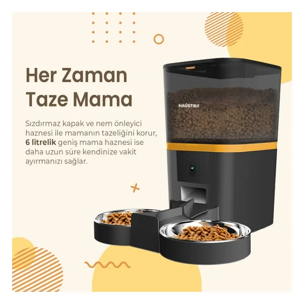 Haustier Qq005-Dual 6 Lt Siyah Kameralı Akıllı Otomatik Mama Kabı - Görsel 7
