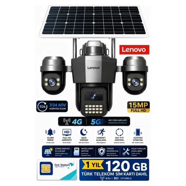 Lenovo G4w19 3 Lensli 4g SIM Kartlı 360° Ptz Solar Güvenlik Kamerası Güneş Panelli Gece Görüşlü Dış Mekan - Görsel 4