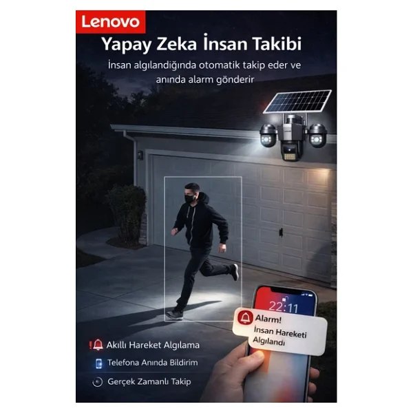 Lenovo G4w19 3 Lensli 4g SIM Kartlı 360° Ptz Solar Güvenlik Kamerası Güneş Panelli Gece Görüşlü Dış Mekan - Görsel 8