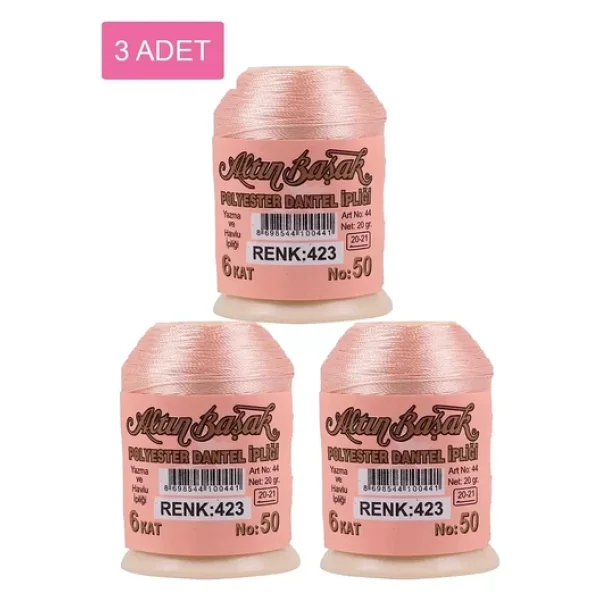 3 Adet Altınbaşak Oya Ve Dantel İpi 20 Gr - Royaleks - No: 423 - Görsel 4