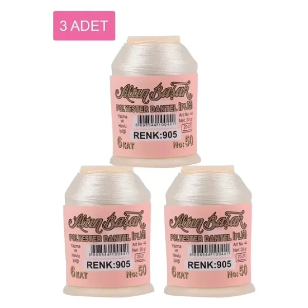 3 Adet Altınbaşak Oya Ve Dantel İpi 20 Gr - Royaleks - No: 905 - Görsel 4