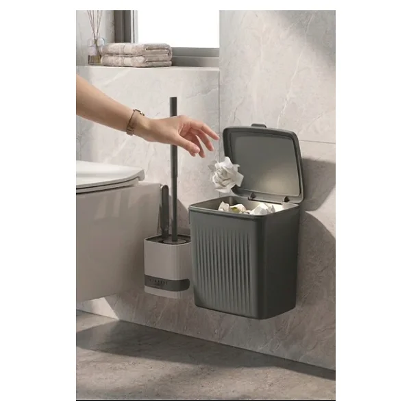 Banyo Çöp Kovası Ve Klozet Fırçası Duvara Yapıştırmalı - Görsel 8
