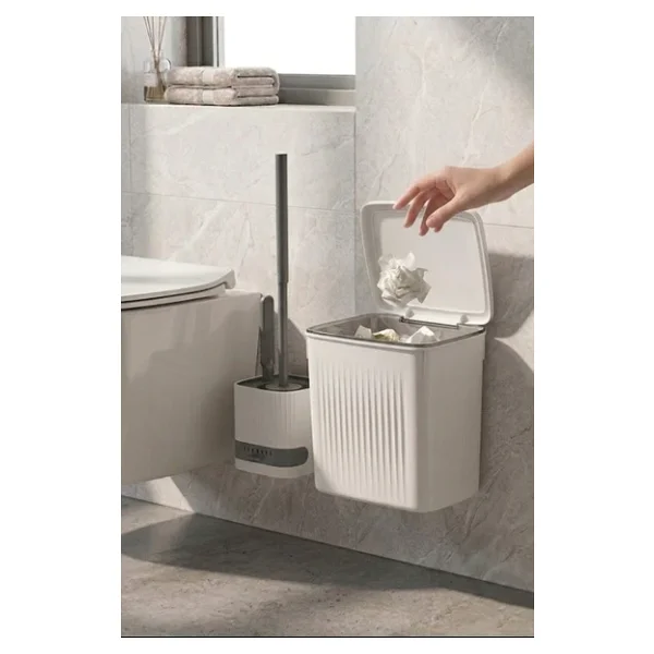 Banyo Çöp Kovası Ve Klozet Fırçası Duvara Yapıştırmalı - Görsel 9