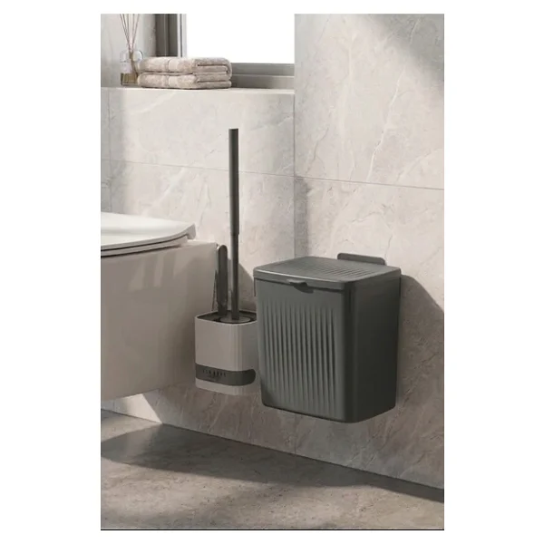 Banyo Çöp Kovası Ve Klozet Fırçası Duvara Yapıştırmalı - Görsel 7