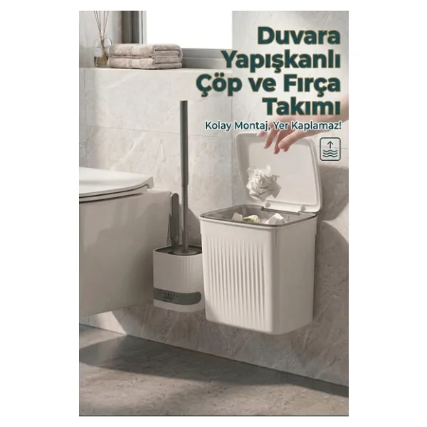 Banyo Çöp Kovası Ve Klozet Fırçası Duvara Yapıştırmalı - Görsel 10