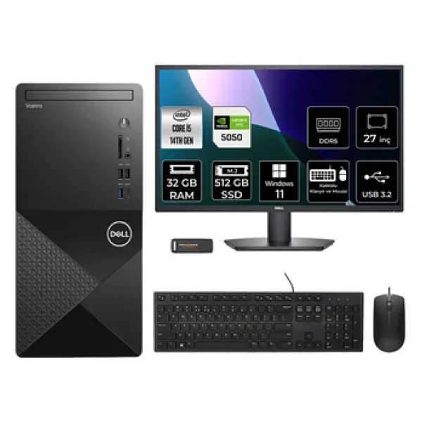 Dell Vostro 3030MT i5 14600 32GB 512GB SSD RTX5050/8GB W11P Masaüstü Bilgisayar + 27 Monitör - Görsel 3