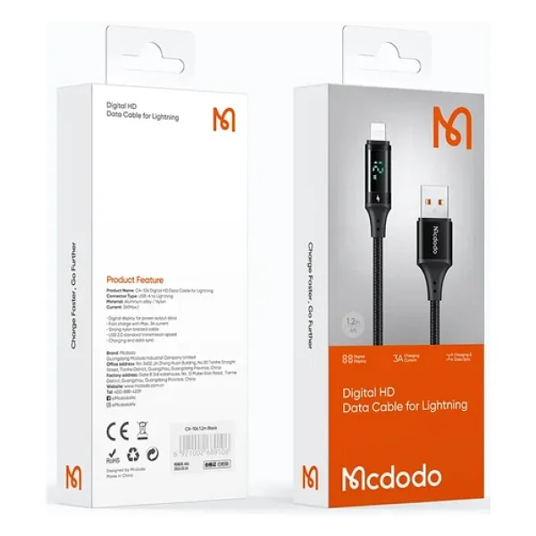 Mcdodo Dijital iPhone Hızlı Data Şarj Kablo 3a 1.2m Siyah Ca-1060 - Görsel 4