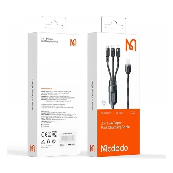 Mcdodo Ca-0930 1.2 M Type-C Micro USB Lightning Hızlı Şarj Cihazı - Görsel 4