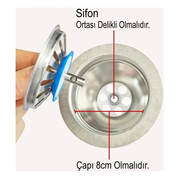 Çöpmak Paslanmaz Evye Mutfak Lavabo Sifonu Gider Metal Tıpa Süzgeci - Görsel 2