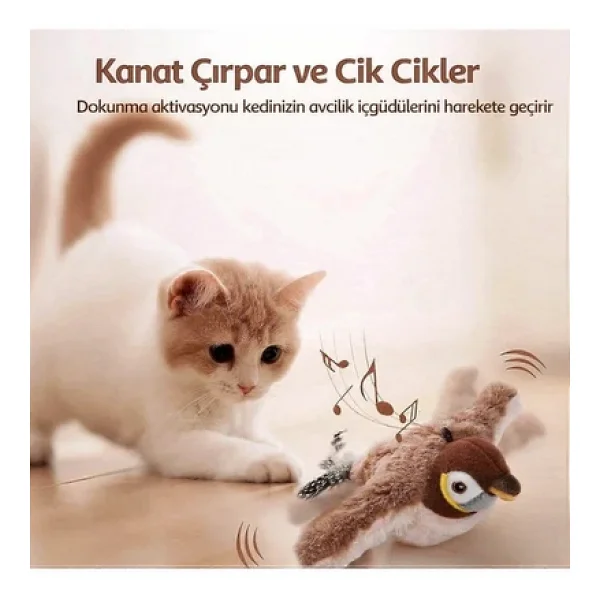 Tineke Şarjlı Titreşimli Hareketli Kedi Oyuncağı Uçan Kuş Oyuncak - Görsel 3