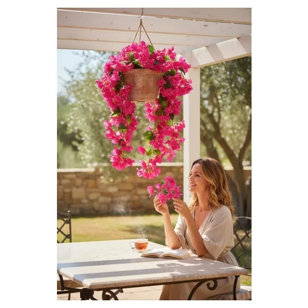 Yapay Çiçek Fuşya Begonvil Çiçeği 5 Dallı 60cm Sarkan Çiçek Bg605 - Görsel 10