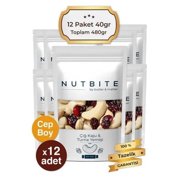 Nutbıte 12'li Cep Boy - Çiğ Kaju & Turna Yemişi - Taptaze Mahsül - Hafif Atıştırmalık Kuruyemiş - (12x40gr) - Görsel 6